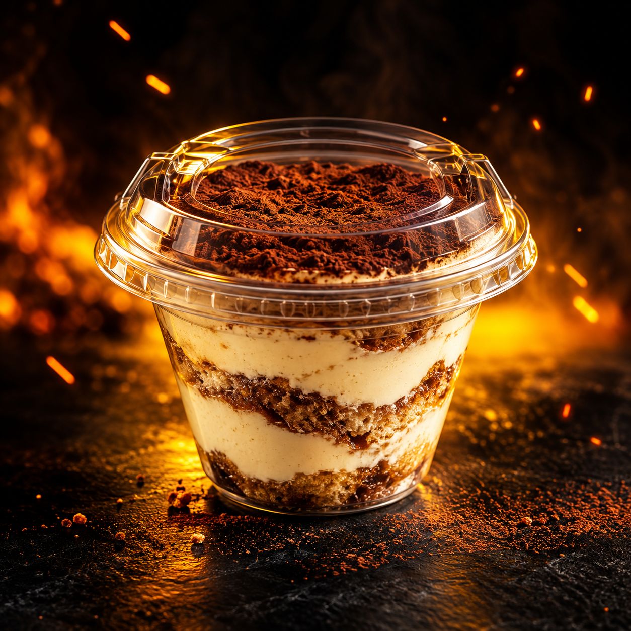 Tiramisu en pot saupoudré de cacao
